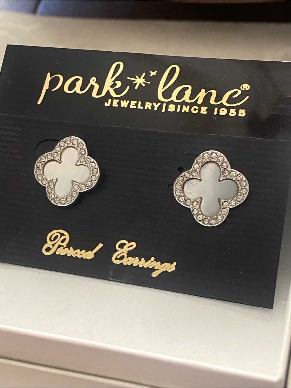 Park Lane Silver Clover Stud Earrings with Mother-of-Pearl